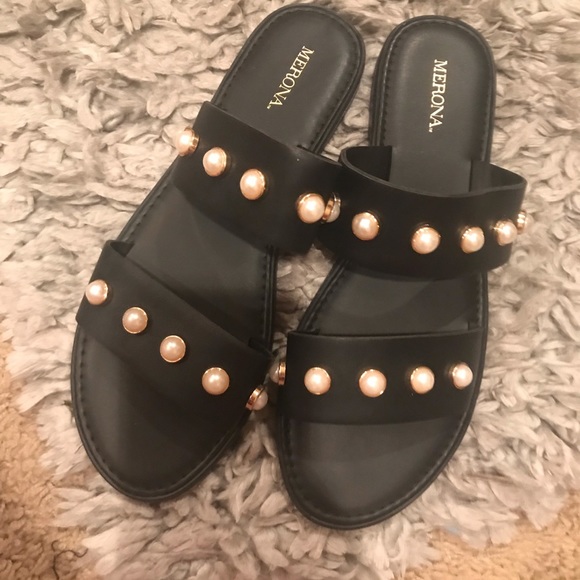 pearl studded slides